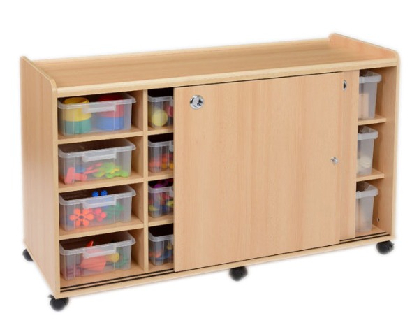 Kebrico SSS Early Years Shallow and Deep Tray Storage Unit with Sliding Doors