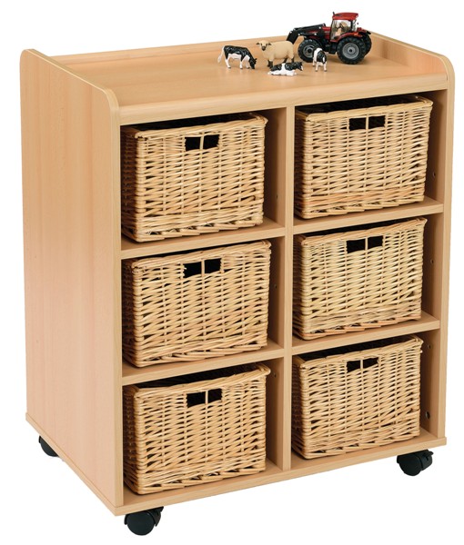Kebrico Early Years Beech Classroom Storage Unit with 6 Wicker Baskets