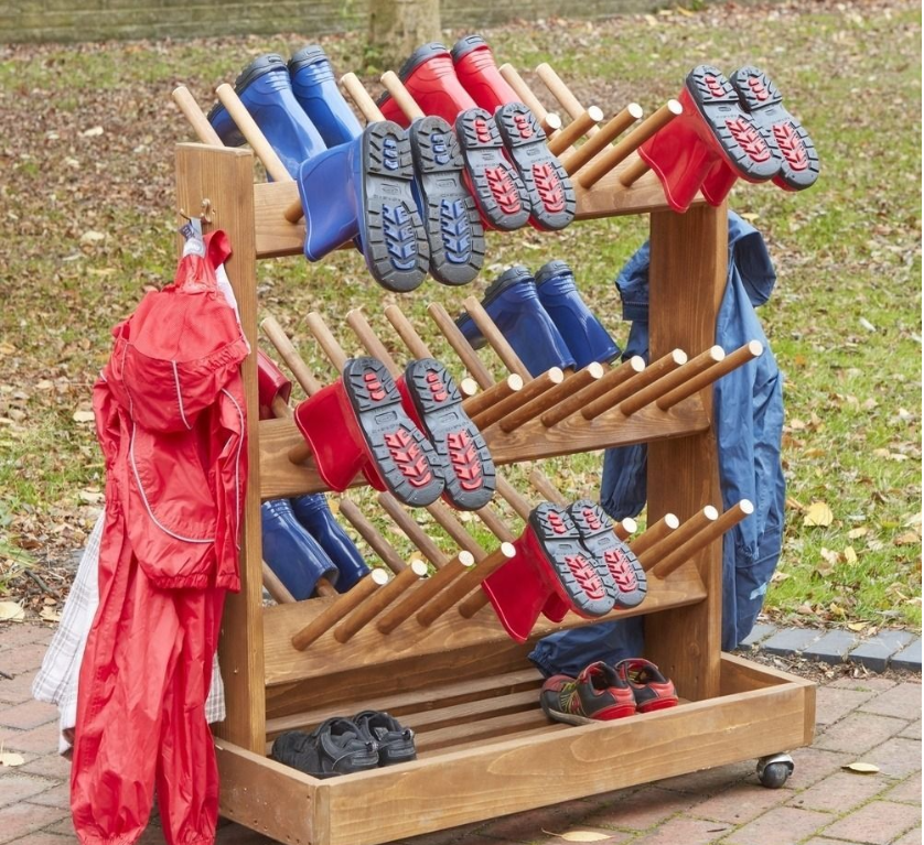 Cosy Direct EYFS Outdoor Playground Wooden Mobile Welly Storage Trolley